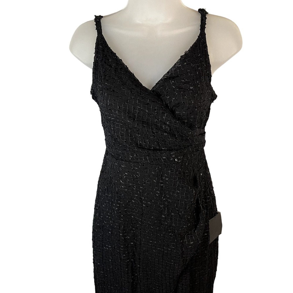 NWT Lulus Total Temptation Black Textured Faux-Wrap Midi Dress LBD Size Small - Picture 3 of 8